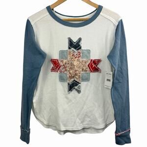 We The Free Free People Lone Star Patchwork Thermal Raglan Sleeves Top XS